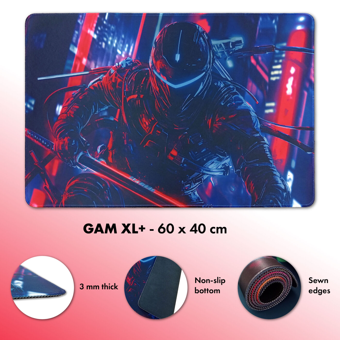 Gaming Mouse Pad GAM XL Plus – 60×40 cm with Sewn Edges