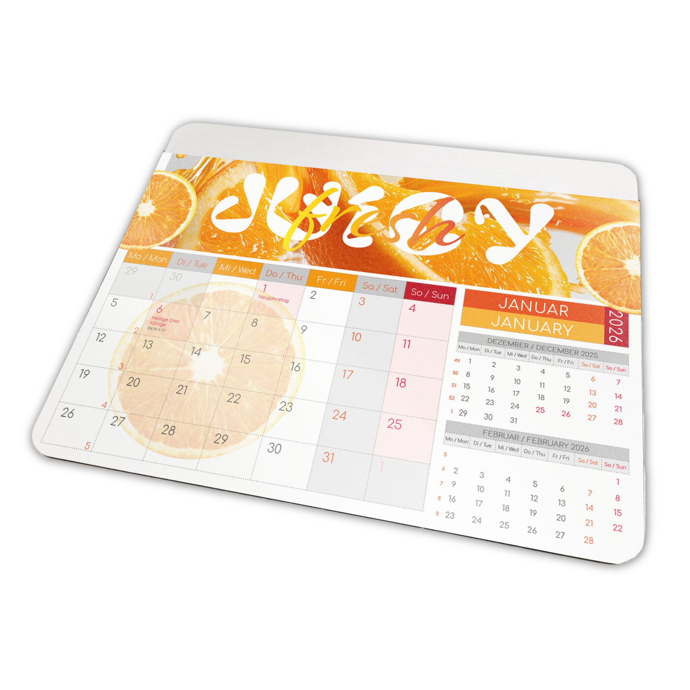 mouse pad with a durable calendar print