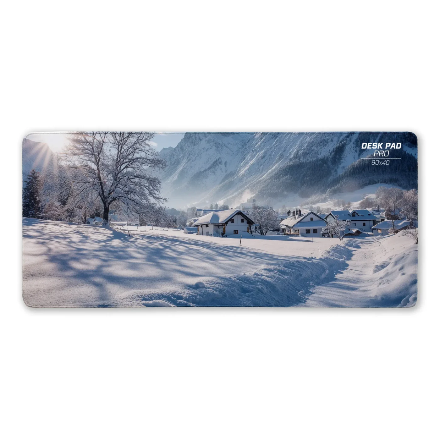 gam_XL_long_plus_90x40_winter Premium XL gaming mouse pad with sublimation print, white color, 90 x 40 cm, stitched edges